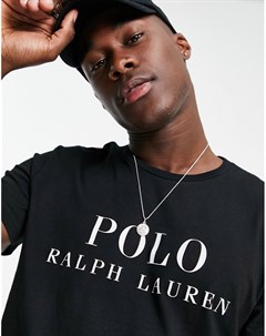 Черная футболка с логотипом надписью на груди Polo ralph lauren