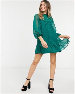 Зеленое платье мини с присборенной горловиной и юбкой Asos design