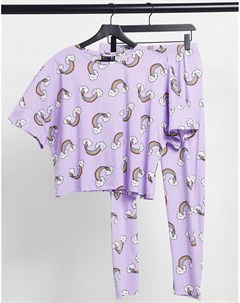 Сиреневый пижамный комплект из футболки и леггинсов с принтом радуги Asos design