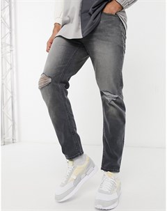 Зауженные джинсы выбеленного черного цвета с рваной отделкой на коленях Asos design