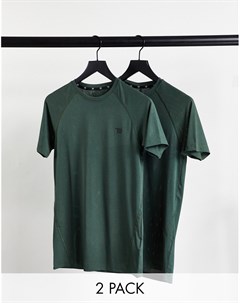 Комплект из 2 облегающих футболок цвета хаки Threadbare Active Threadbare fitness