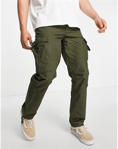 Прямые брюки с карманами карго на ремешках цвета хаки Topman