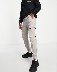 Серые зауженные брюки карго с нашивками Topman