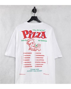 Белая свободная футболка с принтом Pizza на спине Bershka