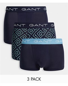 Набор из 3 боксеров брифов темно синего голубого цветов со сплошным принтом логотипов Gant