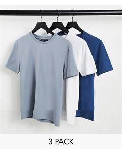 Комплект из 3 облегающих футболок из смесового органического хлопка с круглым вырезом Asos design