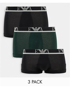Набор из 3 боксеров брифов черного и зеленого цветов с монограммой Emporio armani bodywear