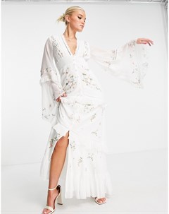 Ярусное платье макси с цветочной вышивкой необработанными краями и пуговицами Asos design