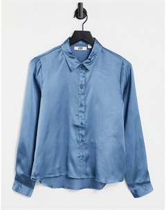 Атласная рубашка синего цвета с длинными рукавами Fifi Jdy