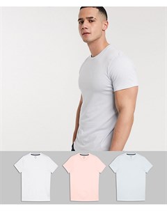 Эксклюзивный набор из 3 футболок белого голубого и персикового цвета зауженного кроя с круглым вырез Hollister