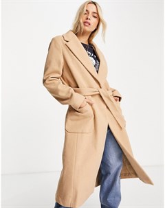 Удлиненное пальто бежевого цвета с поясом New look