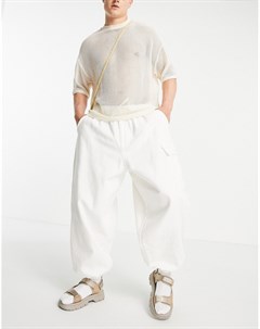 Белые брюки с карманами карго и поясом со шнурком Asos design