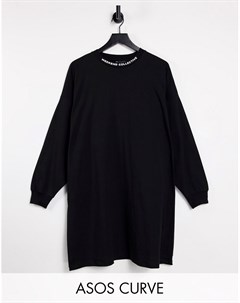 Черное платье футболка в стиле oversized с длинными рукавами и высоким воротником Curve Asos weekend collective