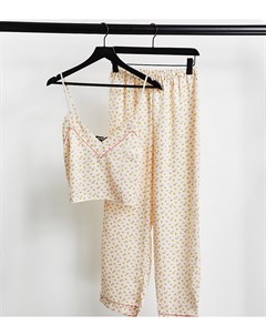 Атласный пижамный комплект кремового цвета из майки и штанов с цветочным принтом Petite Loungeable