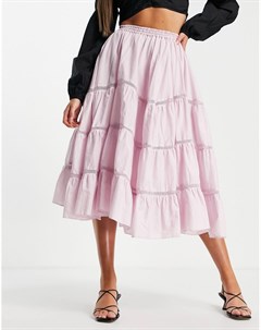 Розово лиловая юбка миди с кружевной вставкой и асимметричным нижним краем Asos design
