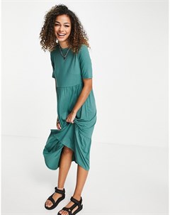 Ярусное платье футболка миди хвойно зеленого цвета с присборенной юбкой Asos design