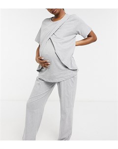 Серые меланжевые пижамные брюки прямого кроя ASOS DESIGN Maternity Выбирай и Комбинируй Asos maternity