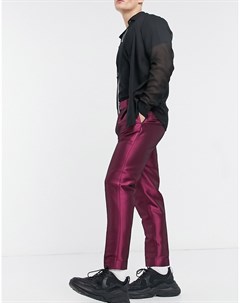 Розовые строгие суженные книзу брюки из атласа с отворотами Asos design