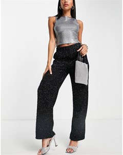 Пушистые широкие брюки черного цвета с блестками Vero moda