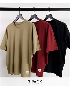 Набор из 3 oversized футболок бордового серо бежевого черного цвета Native youth