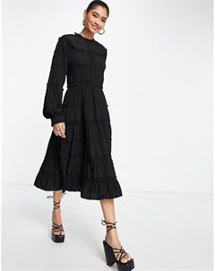 Черное платье миди с высоким воротом и оборками Vero moda