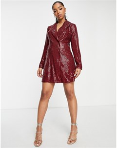 Бордовое платье блейзер мини с отделкой пайетками Style cheat