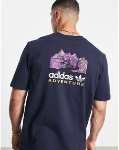 Темно синяя футболка с принтом на спине Adventure Adidas originals