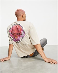 Бежевая oversized футболка с принтом розы на спине Asos design