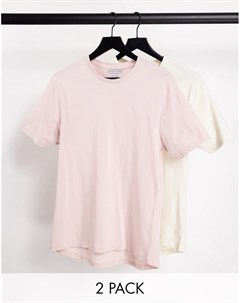 Набор из 2 футболок облегающего кроя цвета экрю и розового цвета Another influence
