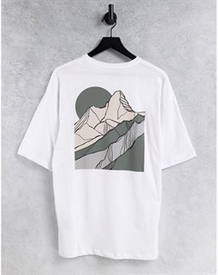Белая oversized футболка с геометрическим принтом в виде гор на спине Originals Jack & jones