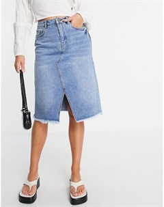 Голубая джинсовая юбка миди с разрезом спереди Vero moda