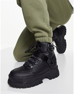 Черные ботинки на массивной подошве из искусственной кожи со шнуровкой Asos design