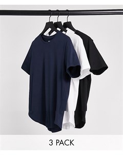 Набор из 3 удлиненных футболок белого темно синего и черного цветов с асимметричным краем Originals Jack & jones
