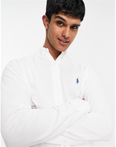 Белая облегающая рубашка из пике с пуговицами и логотипом Polo ralph lauren