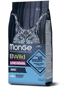 Сухой корм Bwild Cat Low Grain Anchovies низкозерновой с анчоусами для взрослых кошек 1 5 кг Анчоусы Monge