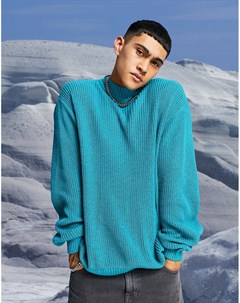 Бирюзовый вязаный oversized джемпер в рубчик с высоким воротником Asos design