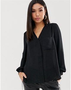 Черная блузка с длинными рукавами и карманом Asos design