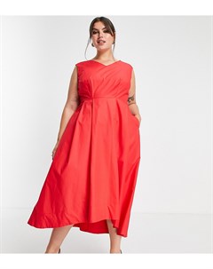 Красное платье мидакси с асимметричным краем Closet london plus