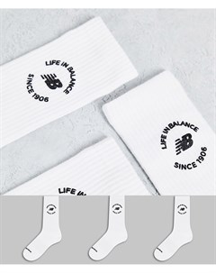 Набор из 3 пар белых носков с принтом Life In Balance New balance