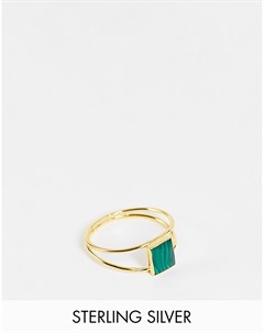 Позолоченное кольцо из стерлингового серебра с двойной шинкой и зеленым камнем Kingsley ryan