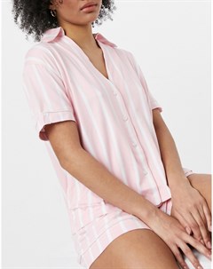 Розовый пижамный комплект с рубашкой и шортами в полоску Chelsea peers