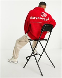 Oversized свитшот красного цвета из плюшевого искусственного меха с вышитым логотипом на спине ASOS  Asos day social