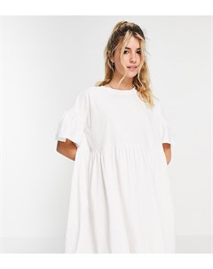 Эксклюзивное платье с присборенной юбкой и расклешенными рукавами белого цвета x Olivia Bowen In the style