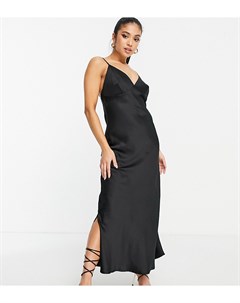 Черное атласное платье комбинация миди Vero moda petite