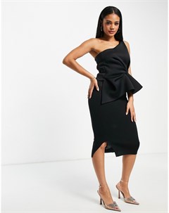 Черное платье футляр на одно плечо с баской спереди Asos design