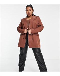 Шоколадный двубортный пиджак от комплекта x Perrie Sian In the style plus