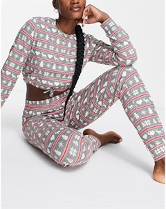 Светло серый пижамный комплект с новогодним принтом фэйр айл Pieces