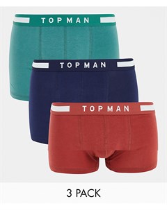 Набор из 3 боксеров брифов темно синего зеленого и красного цвета Topman