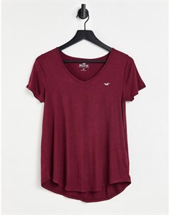 Базовая бордовая футболка с круглым вырезом Hollister