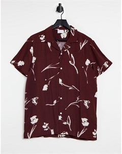 Бордовая рубашка с отложным воротником и белым цветочным принтом Asos design